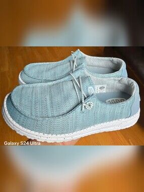 Sz 9 Women's HEY DUDE WENDY SPORT MESH 'Light Blue' Casual Shoes